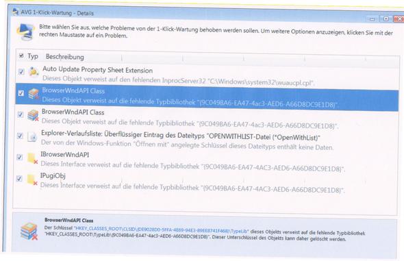 Aufgezeigte Probleme bei 1-Klick Wartung durch AVG