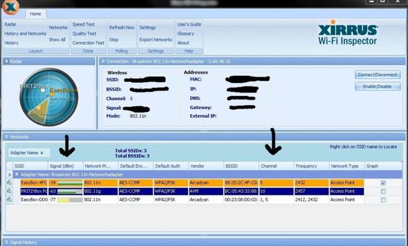 Xirris Wi-Fi Inspector - (Blinder Netzwerkmitbenutzer, schwnkende Übertragungsgeschwindigkeit)