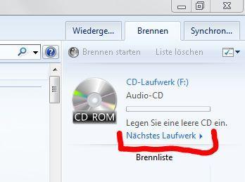 Zugriff vom Mediaplayer auf externen Brenner? (Windows Media Player)