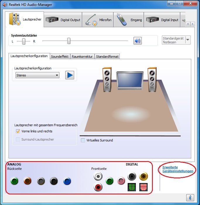 realtek hd audio manager headset einstellen