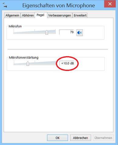 Mikrofoneigenschaften, Mikrofonverstärkung - (Mikrofoneinstellung, Mikrofon zu leise)