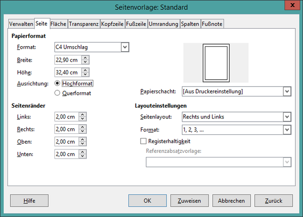 Formateinstellung in LibreOffice Writer - (word, format, Briefumschlag)