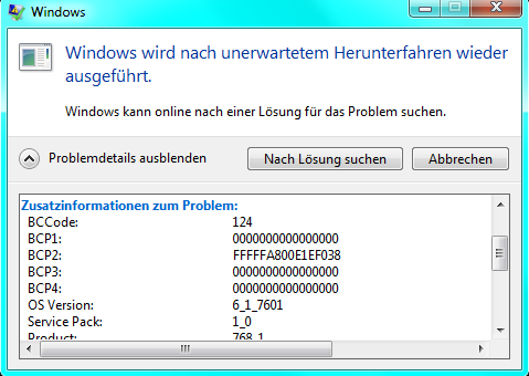 Windows Problem Details - (CPU, absturz, AMD)