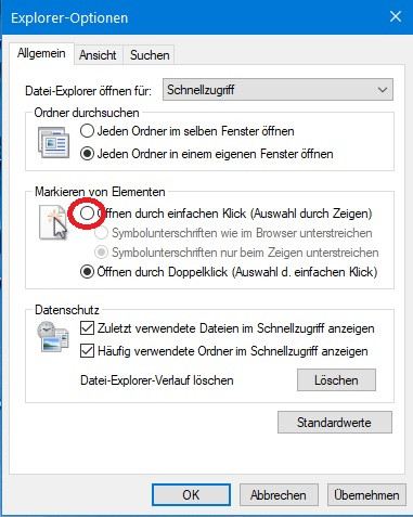 Explorer-Optionen - (Windows 10, Deaktivieren, Doppelklick)