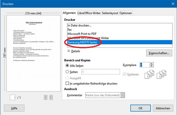 - (Drucken, HP Drucker)