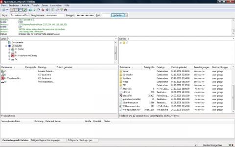 FileZilla Ansicht - (wordpress, FTP, Filezilla)