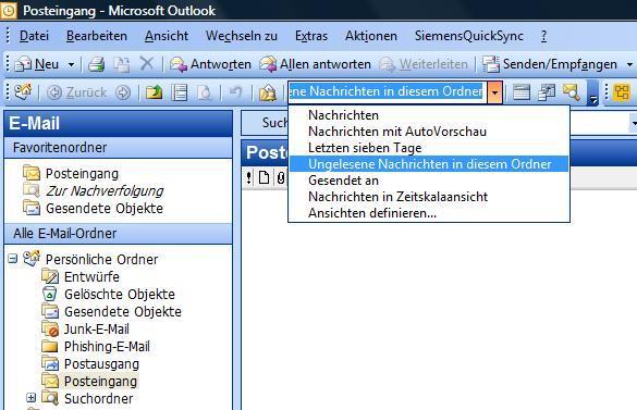 Outlook Auswahl ungelesene Mails anzeigen - (E-Mail, outlook, Mail)