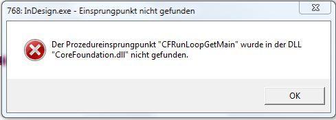 Fehlermeldung InDesign.exe - (Fehlermeldung, nicht gefunden, Prozedureinsprungspunkt)
