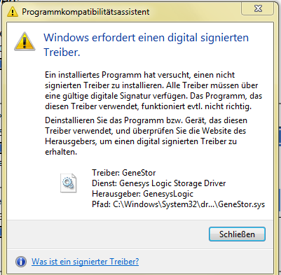 Fehlermeldung - (Windows 7, Festplatte, Treiber)