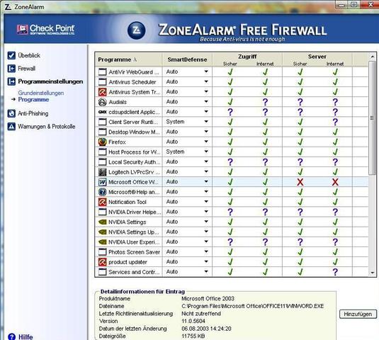 ZoneAlarm Grundeinst.1 - (sicherheit, Firewall, konfigurieren)