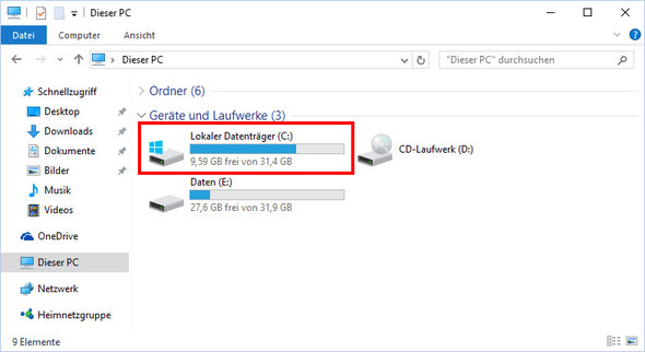 gewünscht (mit Balken zur Speicherplatzanzeige) - (Windows, Explorer)