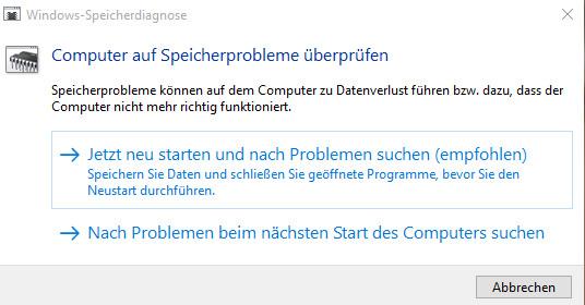Fehler - (Fehlermeldung, Windows 10, Speicherprobleme)