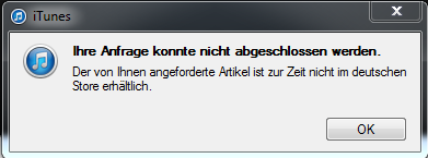 Ihre Anfrage konnte nicht abgeschlossen werden (ITunes).