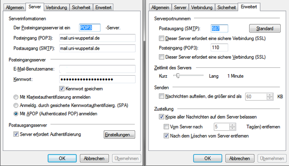 Meine Einstellungen - (Windows Live Mail, mailserver)