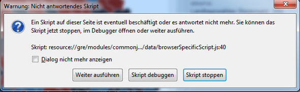 Die Fehlermeldung - (Firefox, Addon, Script)