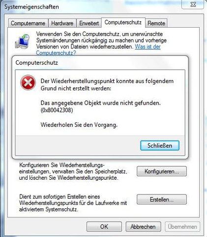 fehlermeldung - (wiederherstellungspunkt, Windows 7 reparieren)