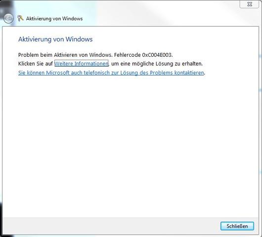 Fehlermeldung - (Windows 7, Product Key)